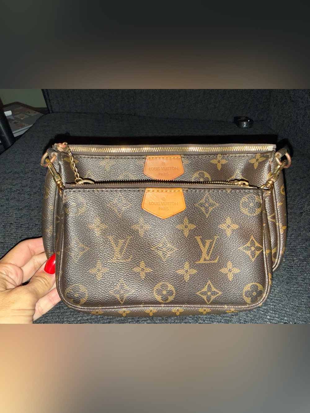 PLK Louis Vuitton multi Pochette with coin purse and green strap